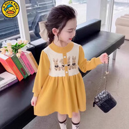 G.DUCKKIDS女童連衣裙2025新款洋氣女寶寶秋冬季周歲禮服兒童秋冬裝公主裙子 黃色 120 cm