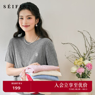 詩(shī)凡黎涼感天絲老錢(qián)萊賽爾POLO絞花針織衫25夏新薄圓領(lǐng)短袖開(kāi)衫女 【短袖圓領(lǐng)套頭】淺灰色 M