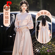 皮爾卡丹（pierre cardin）新中式伴娘服秋冬款2025新款超仙姐妹團伴娘服長(cháng)袖兩件套禮服 中國結-粉色-A款斜襟 S 75-90斤