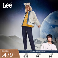 Lee【張凌赫代言】411舒適高腰小直腳男友風加厚加絨深藍女牛仔褲 深藍色（褲長25） 24(80-90斤可選)