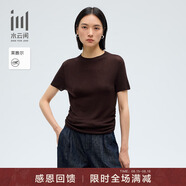 水云間·SHUI YUN JIAN女裝 螺紋煙管領(lǐng)萊賽爾柔軟修身短袖打底毛衣2025春季新款 深咖 L