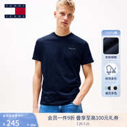 TOMMY JEANS【純色純棉】25夏季男裝平紋針織美式寬松短袖/修身圓領上衣T恤 【純色修身】藏青色C1G L