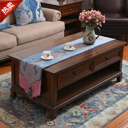 山頭林村桌旗美式布藝簡(jiǎn)約餐桌裝飾布歐式電視柜斗柜鞋柜桌布茶幾長(cháng) 維克斯貼布吊珠款-藍色 桌旗33*240(適合180-200電視柜)