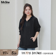 MsShe【新氧棉連帽衛(wèi)衣】大碼女裝春裝胖mm針織寬松女上衣 黑色現(xiàn)貨 4XL