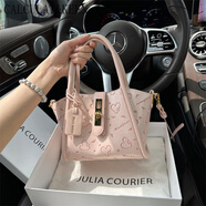 CALCULAT&KEENCK女包女包壓紋菜籃子包包女2025新款潮單肩斜挎包水桶包 愛(ài)心粉