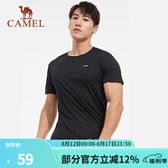 駱駝（CAMEL） 運動(dòng)短袖T恤春夏情侶款寬松透氣休閑跑步健身運動(dòng)上衣 6002，黑色，男 L