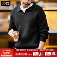 馬登工裝 美式復(fù)古翻領(lǐng)針織衫豎織坑條polo衫慵懶套頭毛衣男春季 黑色 M