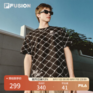 FILAFUSION斐樂潮牌男裝情侶款針織短袖衫2025春新款休閑寬松純棉T恤 正黑色-BK M (170) 92A