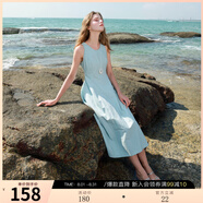 三彩2025春季新款圓領(lǐng)無(wú)袖A字裙連衣裙顯瘦收腰長(zhǎng)裙氣質(zhì)M 天空藍(lán) S 155/80A