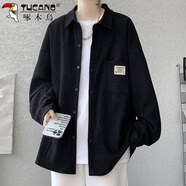 啄木鳥（TUCANO）襯衫男長袖秋季外套男士休閑寬松潮燈芯絨襯衣男裝衣服 黑色 XL