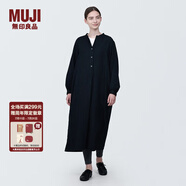 無印良品（MUJI）女式 木棉混雙層紗織長(zhǎng)袖連衣裙長(zhǎng)裙裙子襯衫裙 BC2IOC4S 黑色 S 155/80A