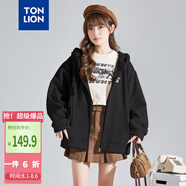 唐獅（TonLion）2025針織外套女休閑衛衣開(kāi)衫連帽上衣 無(wú)絨款黑色/一批 L