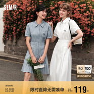 森馬（Semir）連衣裙女翻領(lǐng)長裙文藝溫柔系夏季收腰百褶襯衫裙109324114009