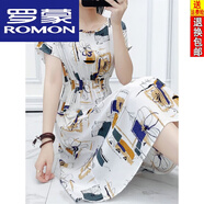 羅蒙（ROMON）棉綢連衣裙女25年夏季新款寬松da碼時(shí)尚斑i馬紋收腰洋氣連衣裙子 9手繪圖 2XL 135-150斤