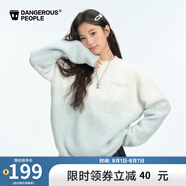 Dangerous people薛之謙dsp漸變仿貂毛時尚寬松圓領(lǐng)套頭毛衣針織衫 白色 L