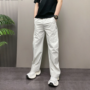 2025年夏季薄款潮流韓版痞帥寬松哈倫褲青年男士休閑闊腿直筒褲子 灰色 3XL 建議175-190斤