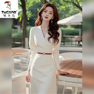 啄木鳥(niǎo)優(yōu)雅氣質(zhì)法式輕熟風(fēng)西裝裙子通勤收腰輕奢高級感白色連衣裙女秋季 白色【送腰帶】 S 【建議80-95斤】