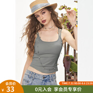 妖精的口袋純色美背吊帶背心女2025年夏季新款顯瘦打底修身上衣 俏皮灰色 M
