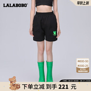 LALABOBO設計感曼波綠闊腿高腰休閑短褲女多巴胺運動百搭熱褲LBCA-WXZD19 黑色 L