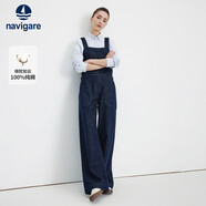 Navigare意大利小帆船女士全棉水洗牛仔褲直筒長(cháng)褲背帶褲2332575501藍S