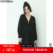 COCOBELLA絕絕紫穿搭大V領(lǐng)長(zhǎng)袖針織連衣裙女純色系衛(wèi)衣裙FR153 黑色 M
