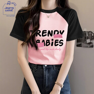 真維斯（Jeanswest）真維斯短袖T恤女2025新款夏季拼接圓領(lǐng)印花撞色插肩袖純棉上衣潮