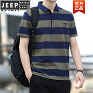 JEEP SPIRIT短袖t恤POLO 衫男2025夏季新款刺繡秀禾服大牌休閑體恤 軍綠色 M 建議100-120斤