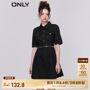 ONLY法式收腰顯瘦翻領短款牛仔連衣裙女|123142050 J19 黑牛仔BLACK DENIM XS 155/76A