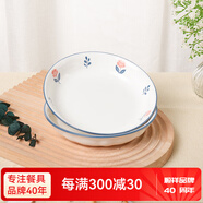 順祥陶瓷碗碟餐具小清新米飯碗輕奢田園風(fēng)釉下彩家用面碗大碗陶瓷湯碗 7英寸飯盤2個(gè)裝