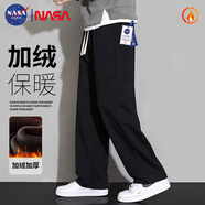 NASA GISS休閑褲男寬松保暖褲加絨厚款長褲子 黑色直筒加絨 (180/84A)XL