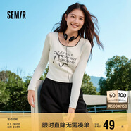 森馬長(cháng)袖T恤女短款蝴蝶結字母春秋溫柔蕾絲緊身上衣107624101001