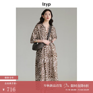 旅途原品（ltyp）格子連衣裙優(yōu)雅隨性藝術(shù)印花蝙蝠袖夏季原創(chuàng)設(shè)計感中長裙 咖色-定制手繪水彩方格子 L -XL-165-170cm（現(xiàn)貨）