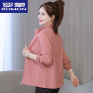 羅蒙（ROMON）雙層帶里布春秋外套女短款女新款小香風(fēng)立領(lǐng)休閑寬松夾克外套風(fēng)衣 皮粉色 M 建議80-90斤