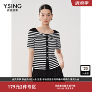 衣香麗影黑白條紋T恤女夏季新款優(yōu)雅氣質(zhì)上衣 黑色幾何 M