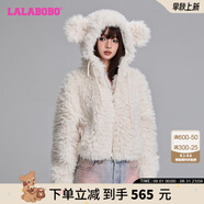 LALABOBO【商場同款】熊耳朵連帽毛絨外套女曠野美拉德寬松上衣RBDC-DR12 米色 L
