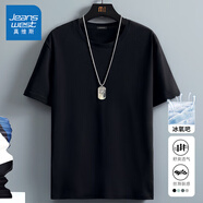 真維斯（Jeanswest）冰絲中袖男2025夏季簡(jiǎn)約印花寬松冰感速干短袖T恤男士大碼上衣服 黑色(純色) 2XL (185) (體重155-180斤)
