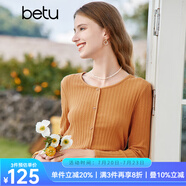 百圖betu女裝秋新款T恤圓領長袖精致蝴蝶結紐扣針織T恤女2308T19 橙色 M