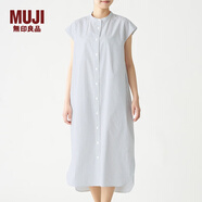 無印良品 MUJI 女式 棉混彈力 法國袖連衣裙 BCL14A0S 深海軍藍(lán)X條紋 L