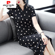 皮爾卡丹（pierre cardin）連衣裙女夏新款寬松休閑運(yùn)動(dòng)POLO翻領(lǐng)大碼短袖長(zhǎng)款過(guò)膝t恤裙 波點(diǎn)連衣裙 M 90-100斤