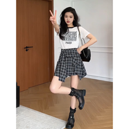 古闌迪莉胖女孩大碼女裝顯瘦裙子垂墜感胖mm設計感不規(guī)則格子褲裙半身裙女 短裙 L 【建議100-120斤】