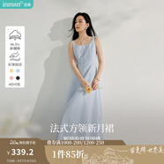 茵曼（INMAN）章若楠同款歐若風(fēng)法式吊帶連衣裙2025夏季新品女裝淡鵝黃色裙子 藍(lán)色 (方領(lǐng)) L
