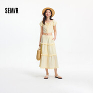 森馬（Semir）套裝女大圓領(lǐng)短上衣木耳邊蛋糕裙2025夏季肌理兩件套109325117003