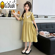 G.DUCKKIDS女童連衣裙兒童沙灘裙子公主紗裙雪紡夏裝2025新款中大童女孩長(zhǎng)裙 362米黃色 150 cm