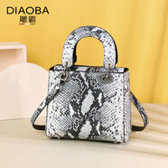 雕霸（DIAOBA）泰國(guó)新款蟒蛇蛇皮女士手提包單肩斜跨小方包經(jīng)典女包戴妃包潮 白色