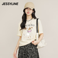 Jessy line杰茜萊字母小狗短袖T恤女2025夏減齡上衣 米黃 XS