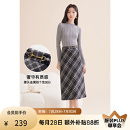 香影格子毛呢半身裙女2024秋冬新款高腰a字輕熟風(fēng)美拉德咖色裙子 灰色A844032 L