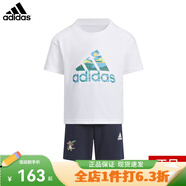 adidas2025新款短袖套裝短褲運(yùn)動(dòng)休閑戶外兩件套男女學(xué)生小童IT8777 JF3854 128