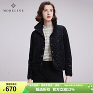 MORELINE沐蘭經(jīng)典燈芯絨棉服女2024冬裝新款休閑通勤保暖修身立領(lǐng)棉衣棉襖 黑色  46/XXXL