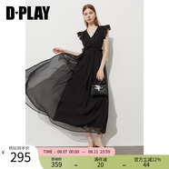 DPLAY2025年夏季新款粉色連衣裙女長(cháng)款吊帶裙短袖仙女裙度假沙灘裙夏款 經(jīng)典黑 S