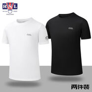 亞獅龍（RSL）運動速干透氣新款男款涼爽T恤跑步健身日常簡約羽毛球服 白色+黑色/兩件裝 透氣速干 M 170/88A/體重100-115斤